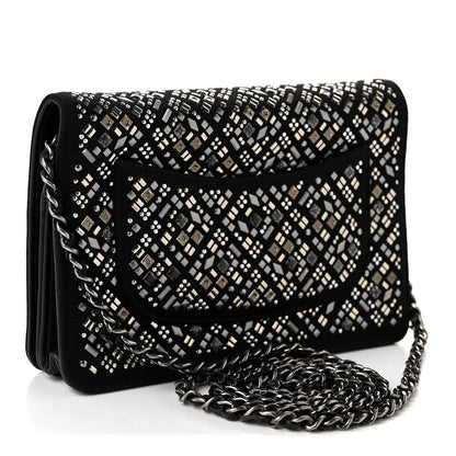 Chanel Lambskin Embellished Quilted Wallet On Chain WOC Black 2 of 10
