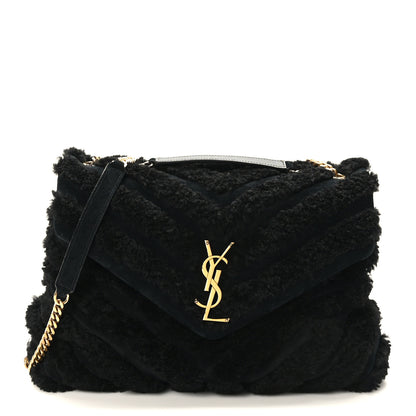 Saint Laurent Shearling Y Quilted Monogram Medium Loulou Chain Satchel Black 1 of 11