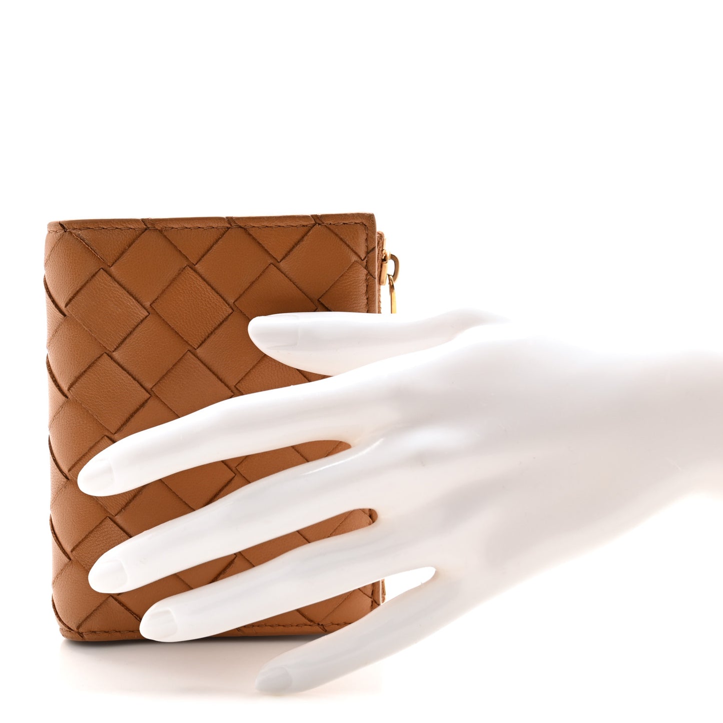 Nappa Intrecciato Small Bi-Fold Zip Wallet Caramel