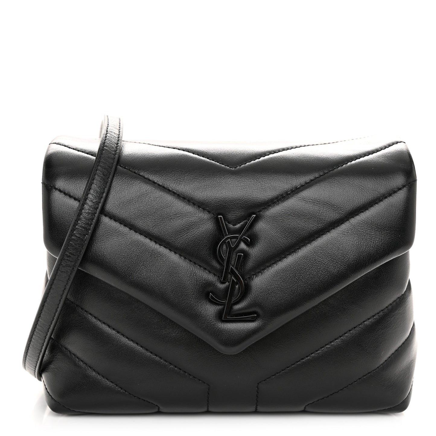 Calfskin Y Quilted Monogram Monochrome Toy Loulou Crossbody Bag Black