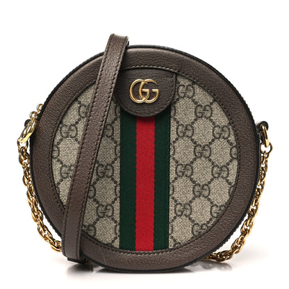 Gucci GG Supreme Monogram Web Mini Ophidia Round Shoulder Bag Brown 1 of 10
