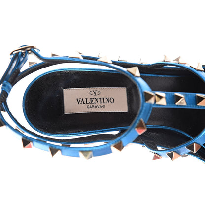 Valentino Garavani Metallic Pebbled Calfskin Rockstud Ankle Strap 100mm Pumps 39 Light Blue 5 of 13