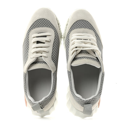 Hermes Air Mesh Suede Goatskin Bouncing Sneakers 39 Gris Lulea White 2 of 12