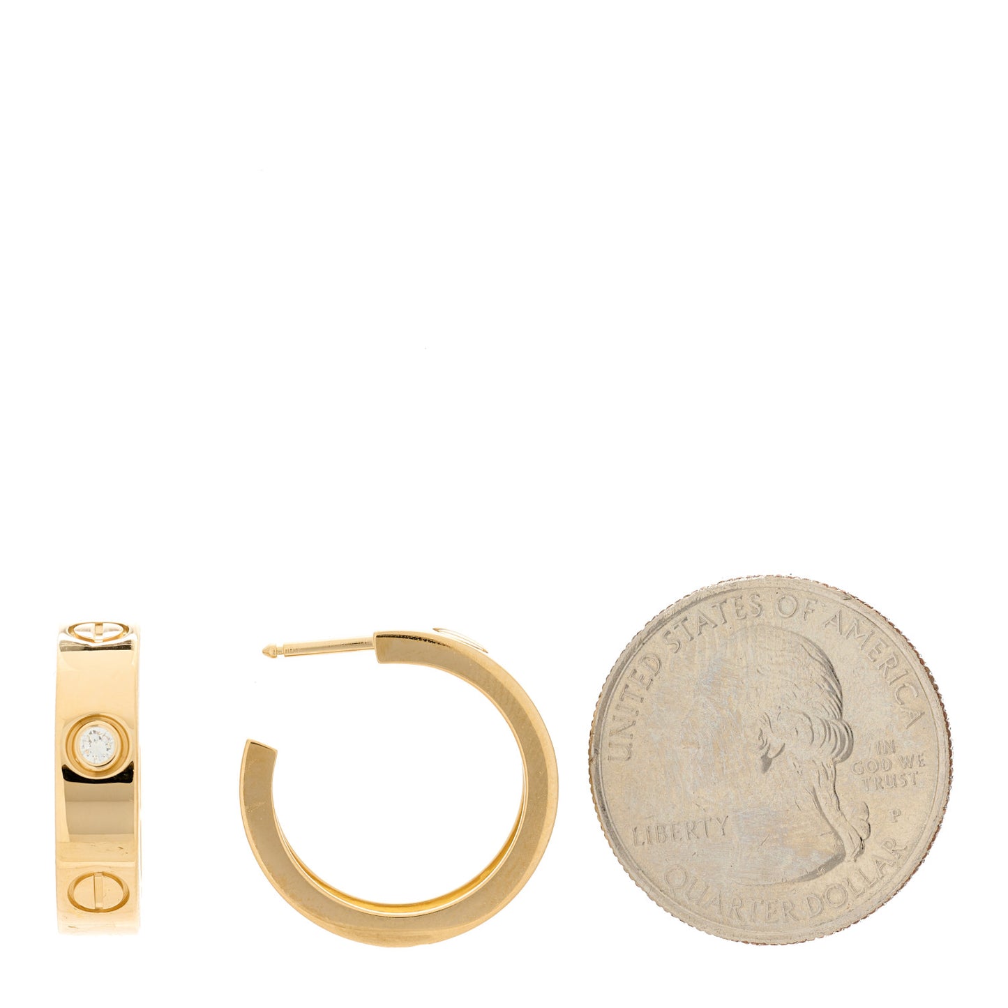 18K Yellow Gold 2 Diamond 5.5mm LOVE Hoop Earrings