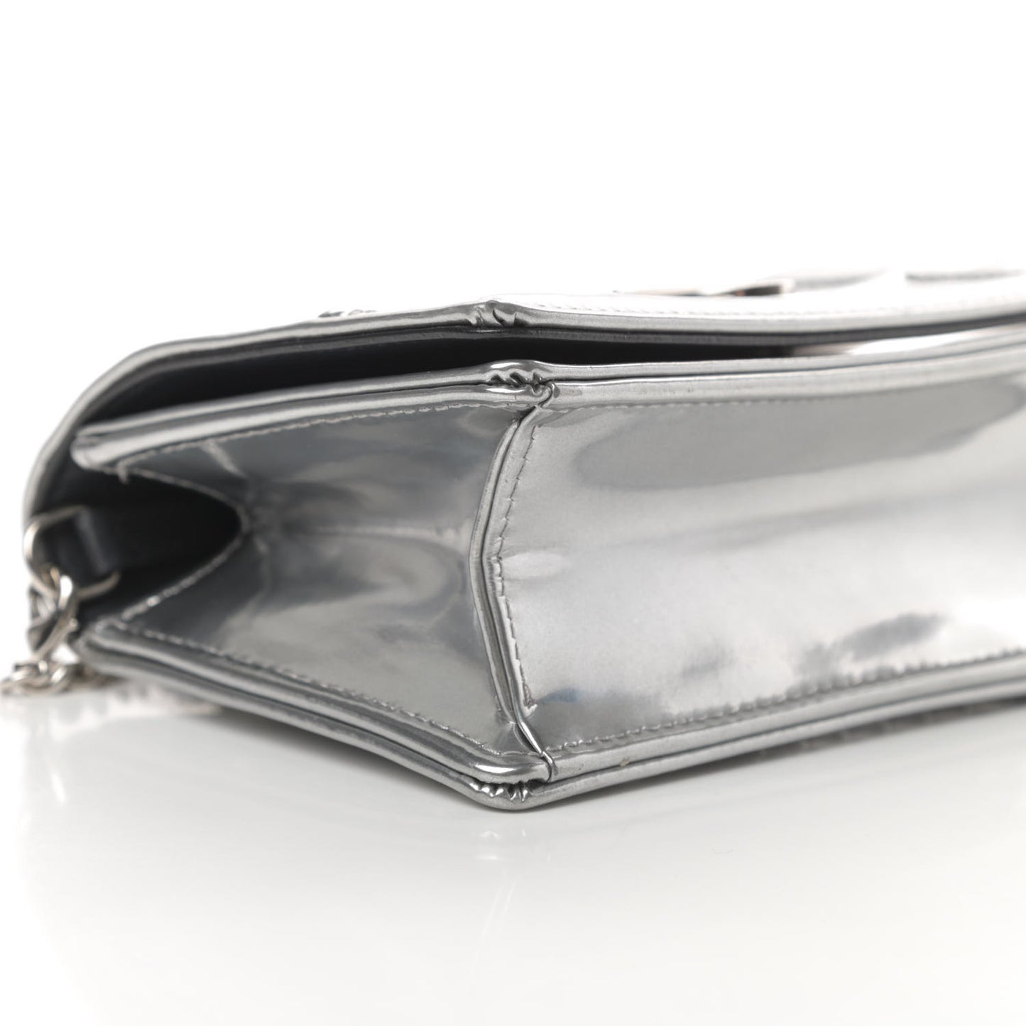 Metallic Patent Micro-Cannage Baby Diorama Flap Bag Silver