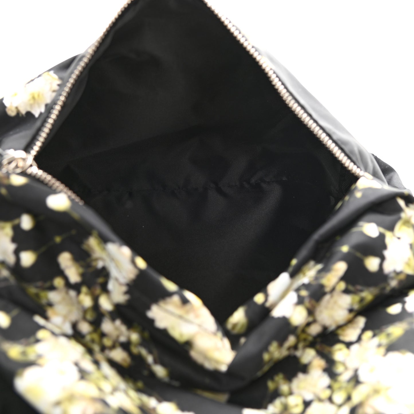 Nylon Calfskin Baby's Breath Print Backpack Black