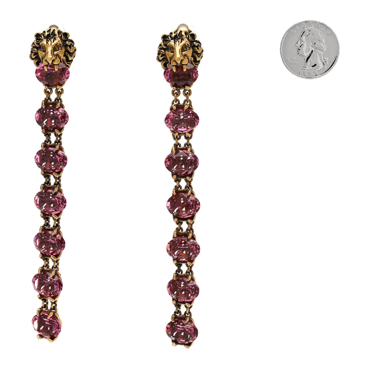 Crystal Metal Lionhead Drop Earrings Rosa Aged Gold