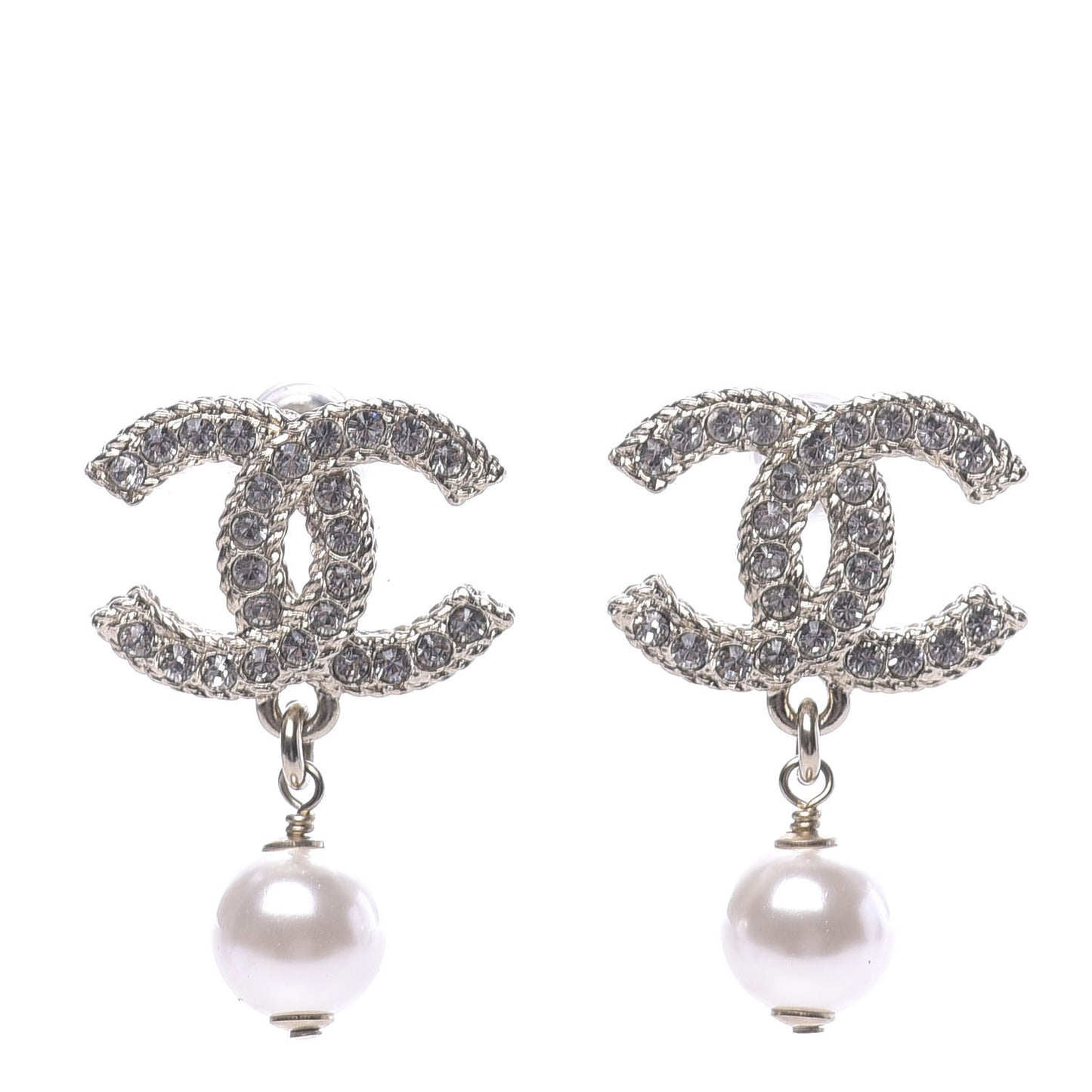 Crystal Pearl CC Drop Earrings Gold