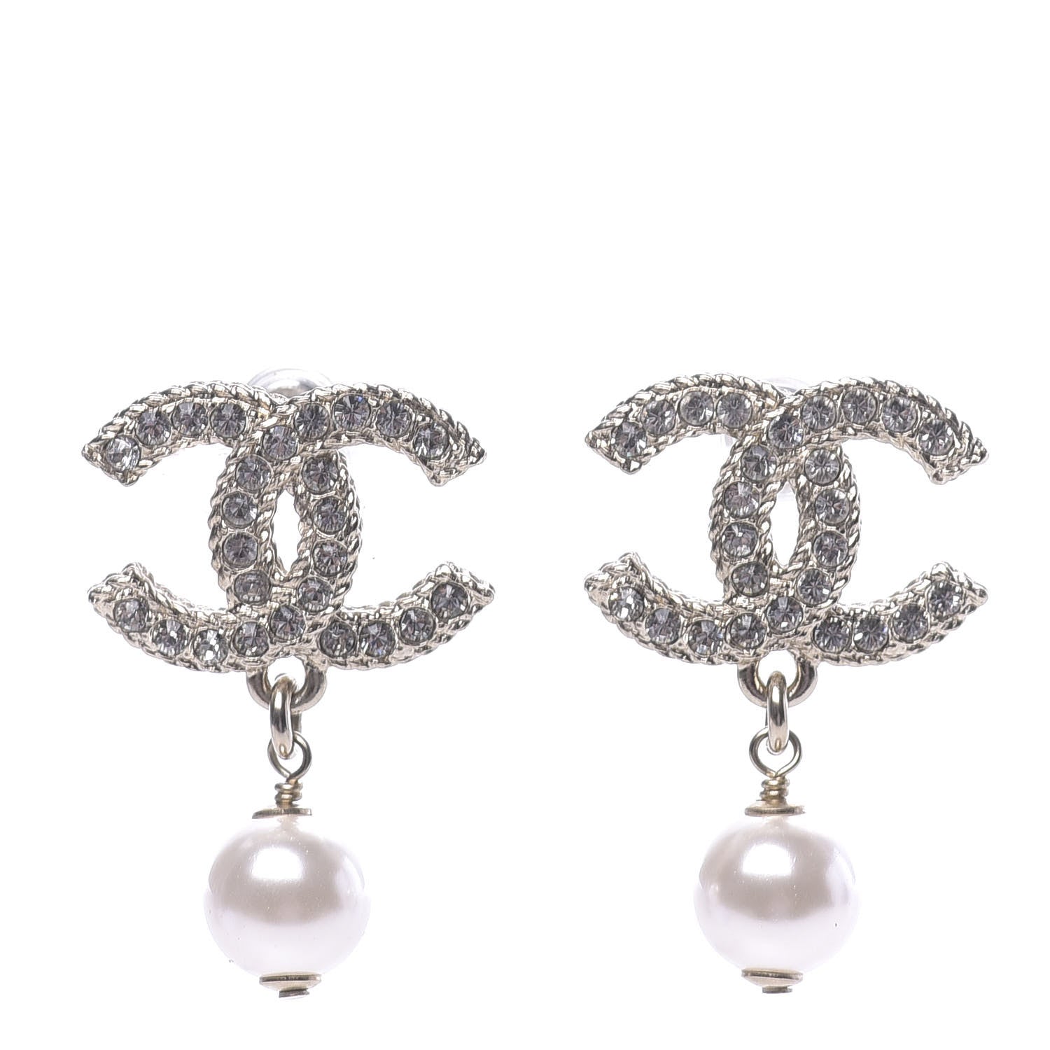 Chanel Crystal Pearl CC Drop Earrings Gold 1 of 5