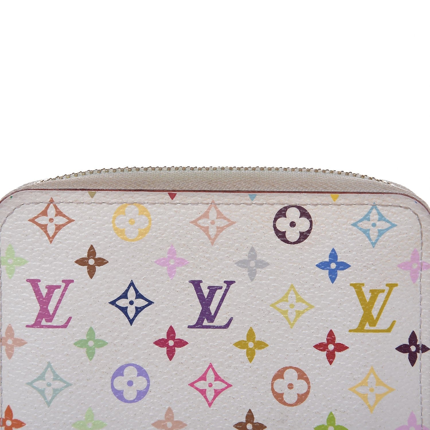 Louis Vuitton Monogram Multicolor Zippy Coin Purse Wallet White Litchi 3 of 8