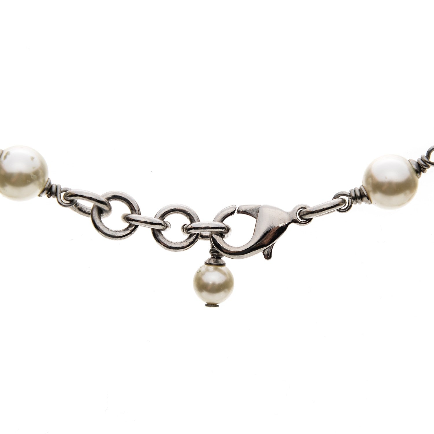 Chanel Crystal Pearl CC Long Necklace Silver 5 of 6