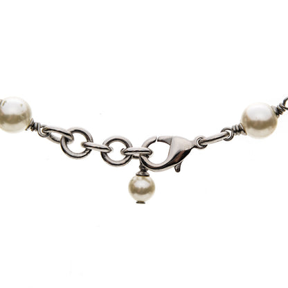 Chanel Crystal Pearl CC Long Necklace Silver 5 of 6