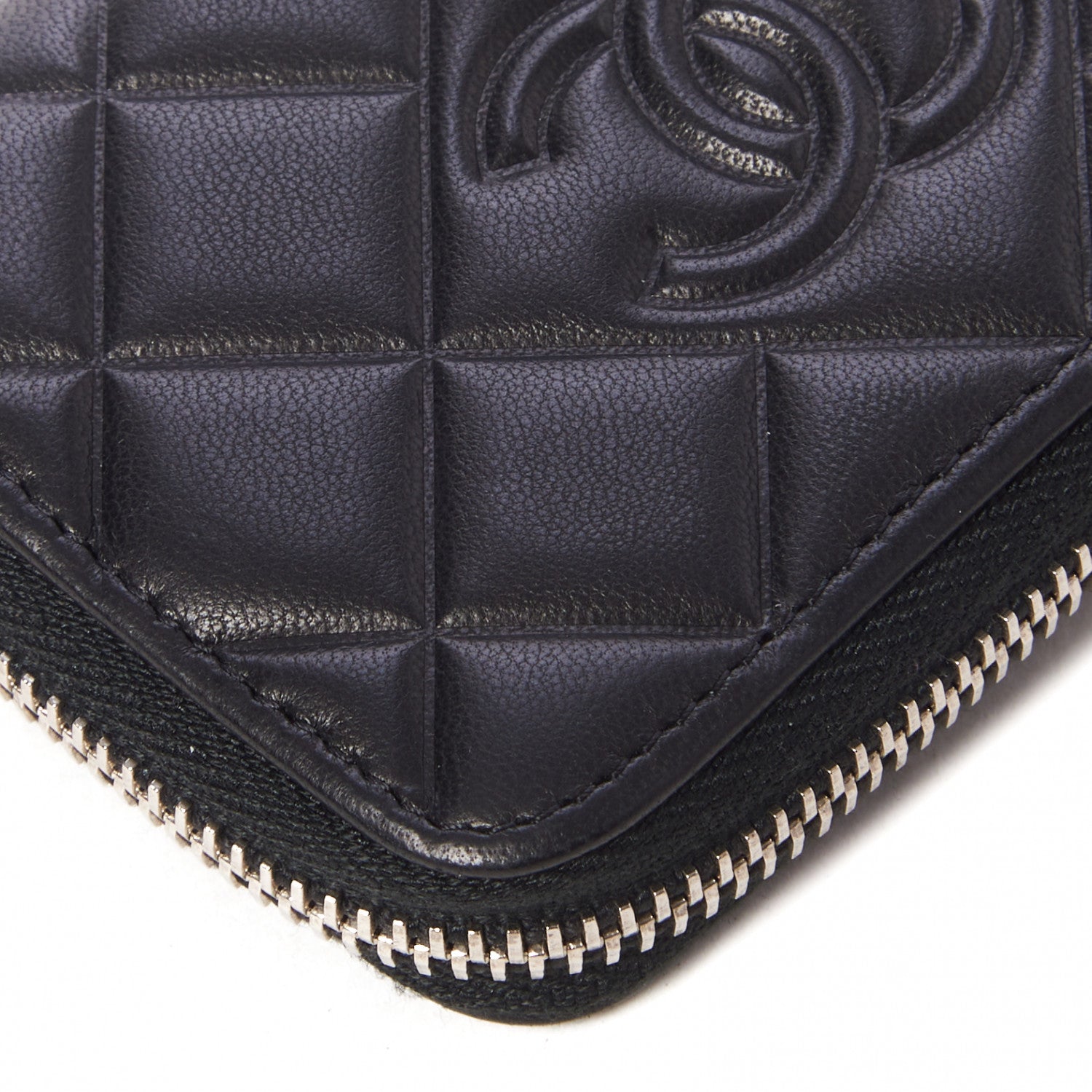 Chanel Lambskin Quilted Diamond CC Zip Around Coin Purse Black 5 of 11