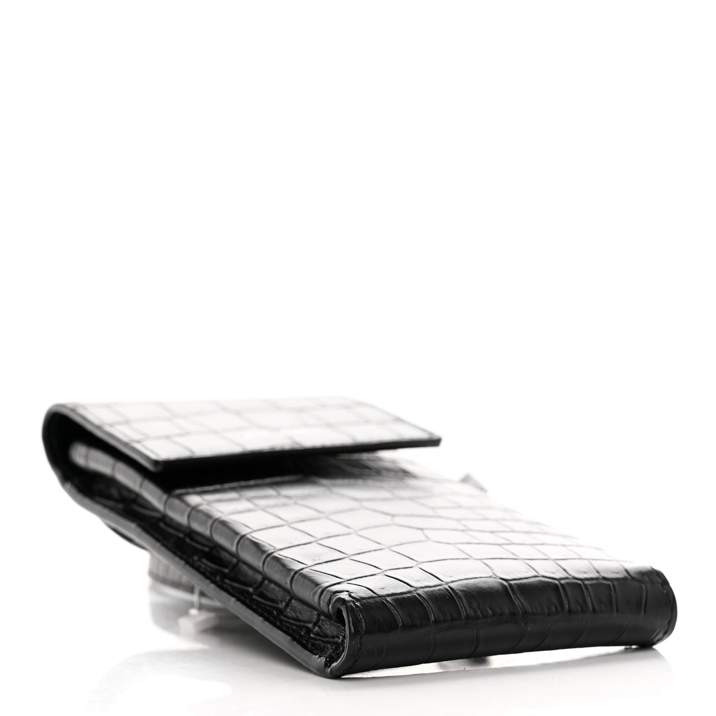 Calfskin Crocodile Embossed Phone Holder Crossbody Black