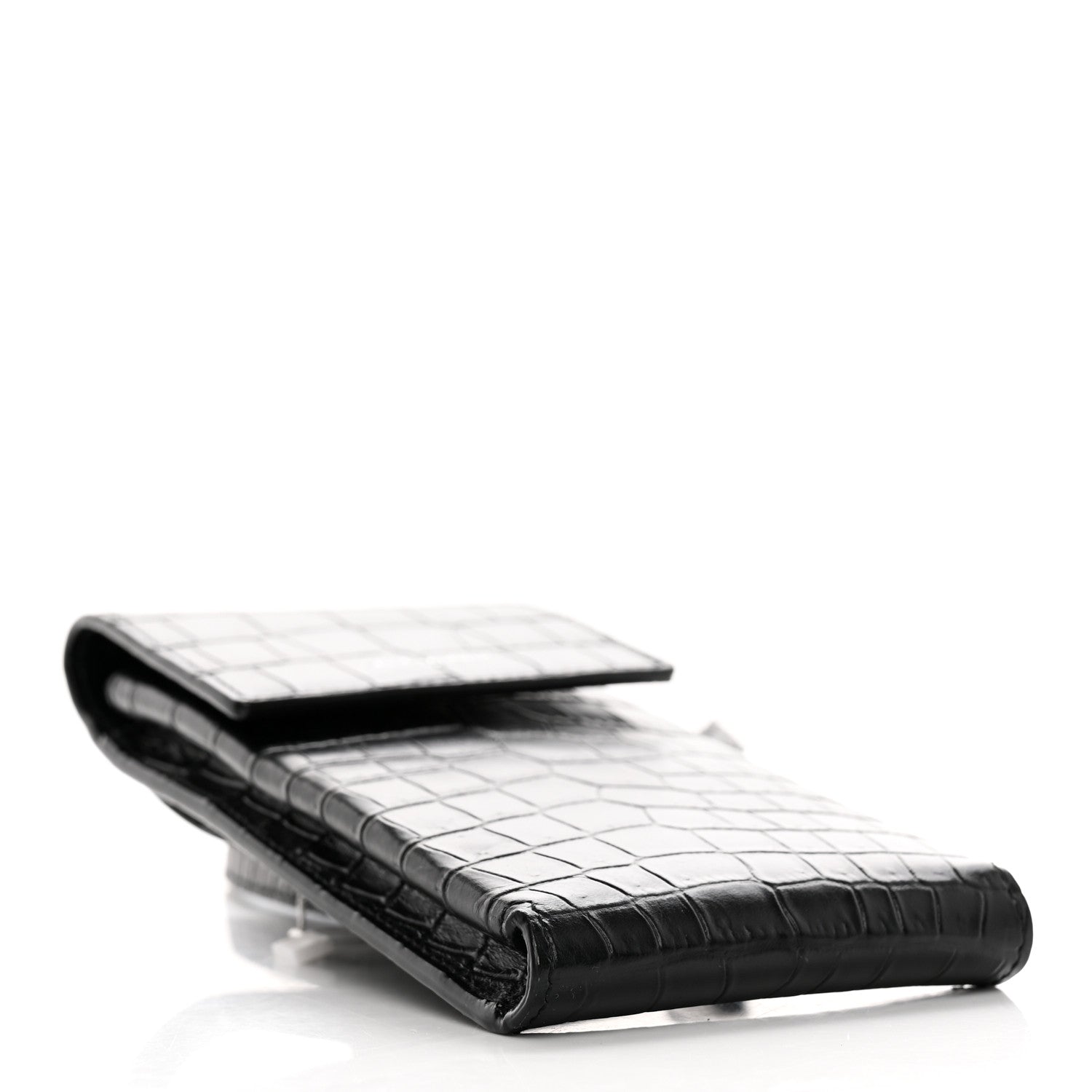 Saint Laurent Calfskin Crocodile Embossed Phone Holder Crossbody Black 4 of 13
