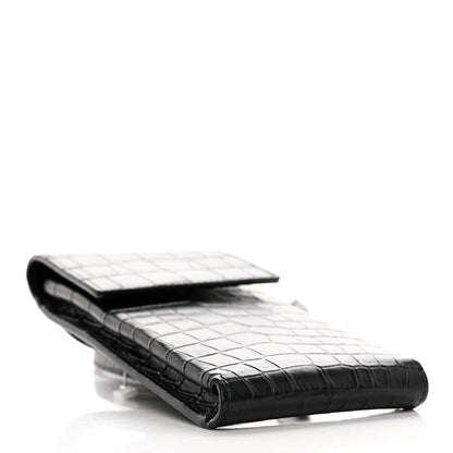 Saint Laurent Calfskin Crocodile Embossed Phone Holder Crossbody Black 4 of 13