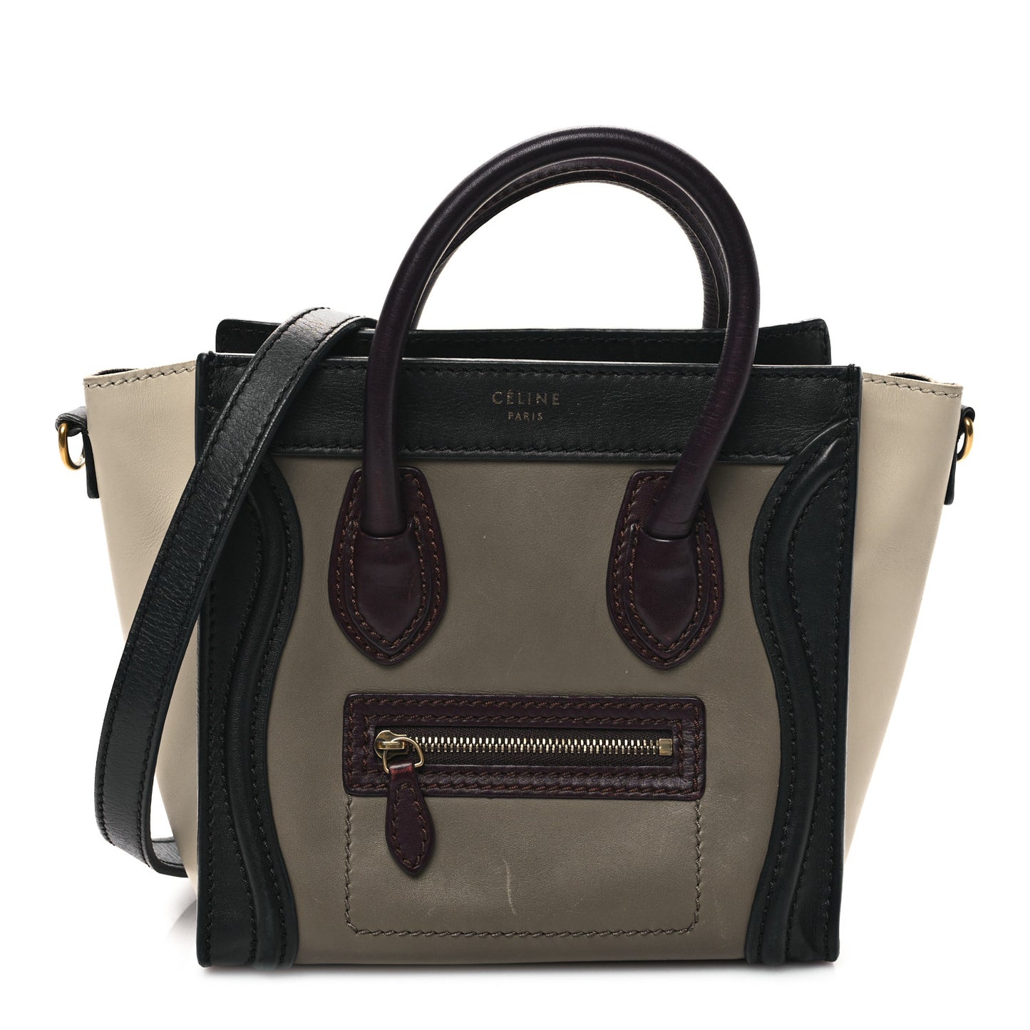 Smooth Drummed Calfskin Nano Tri-Color Luggage Khaki