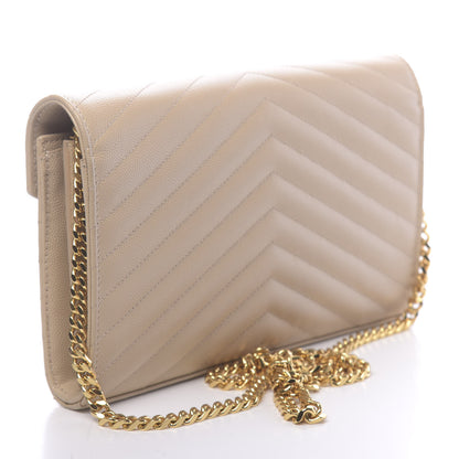 Saint Laurent Grain De Poudre Matelasse Chevron Monogram Chain Wallet Nude Powder 3 of 9