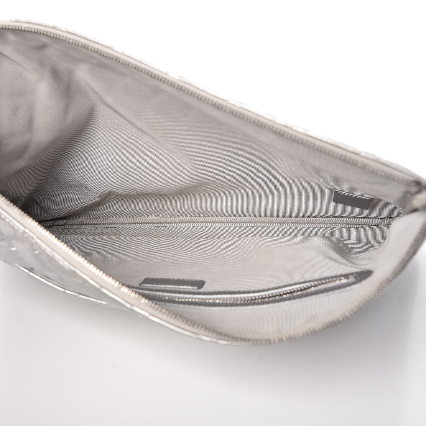 Metallic Calfskin Quilted Large Cosmo Cosmetic Case Silver