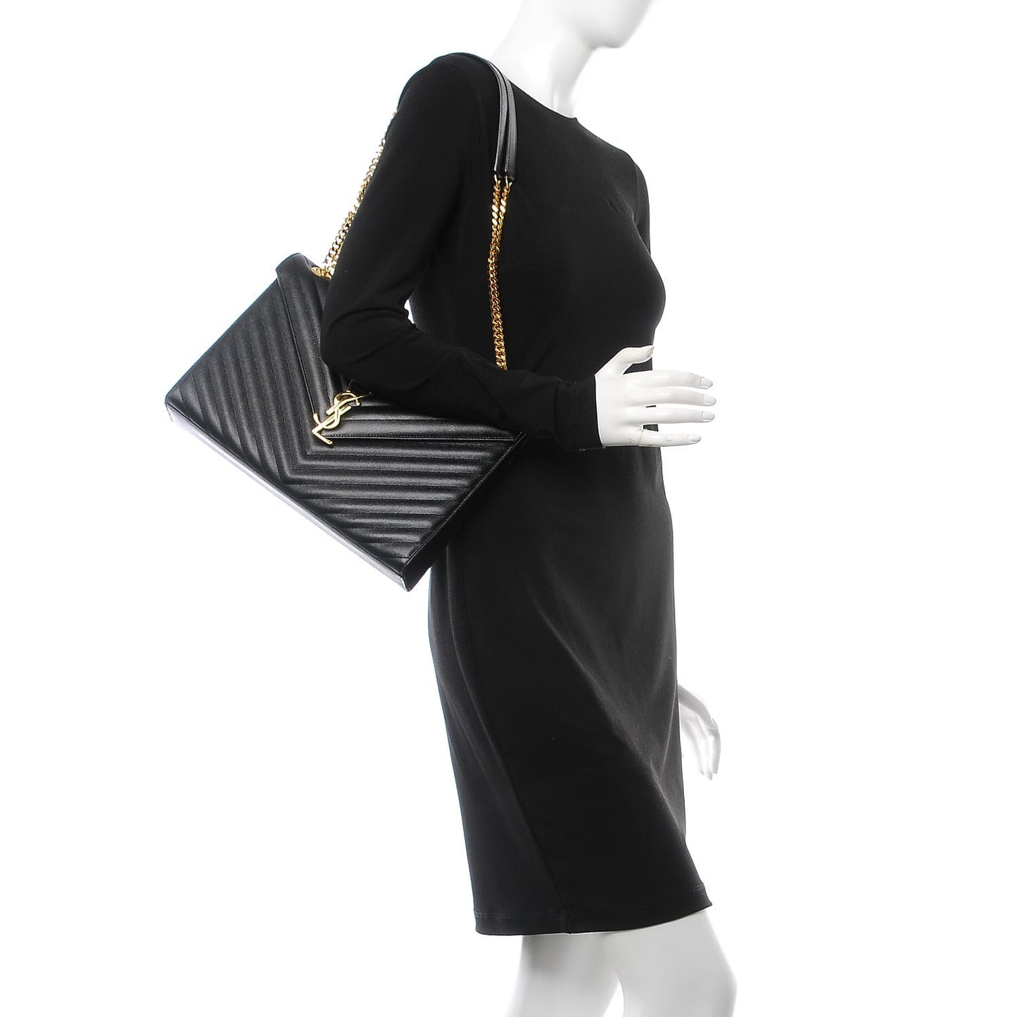 Grain De Poudre Matelasse Chevron Large Monogram Satchel Black