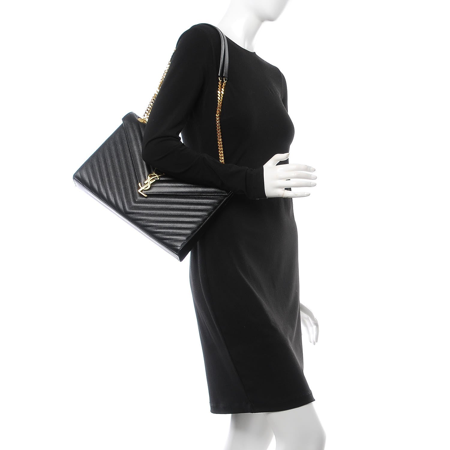 Saint Laurent Grain De Poudre Matelasse Chevron Large Monogram Satchel Black 3 of 8