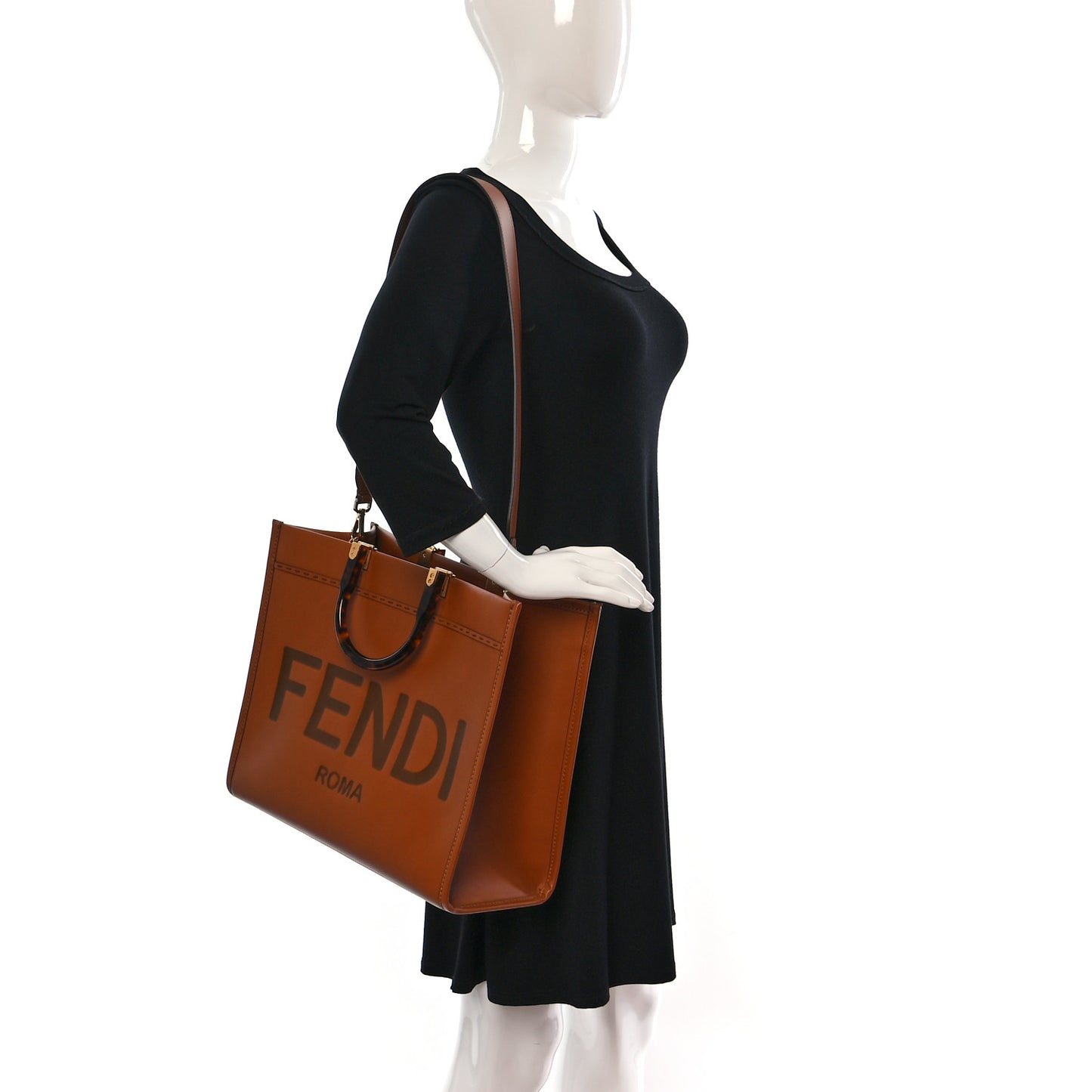Vitello King Plexiglass Medium Fendi Sunshine Shopper Tote Cuoio