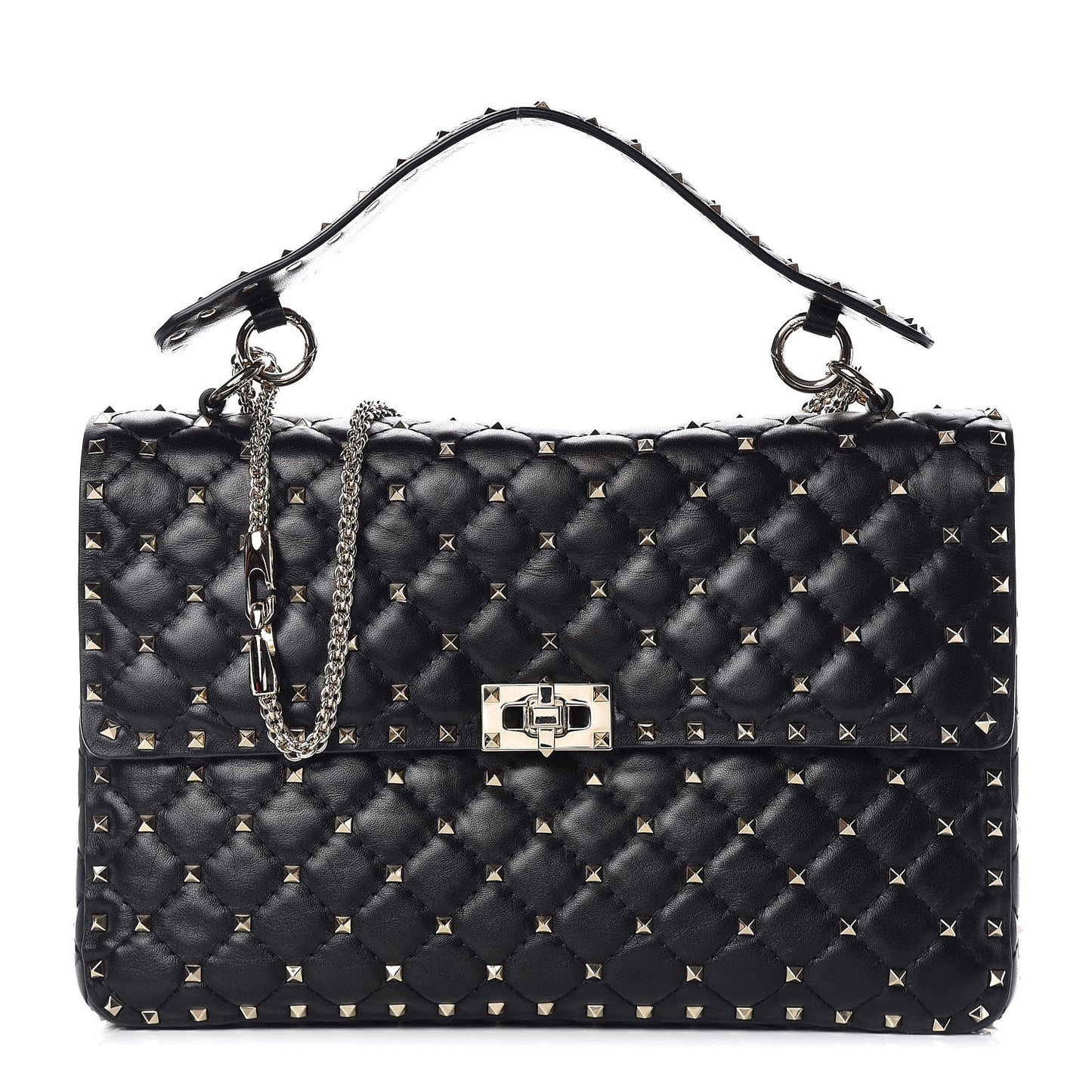Lambskin Large Rockstud Spike Shoulder Bag Black