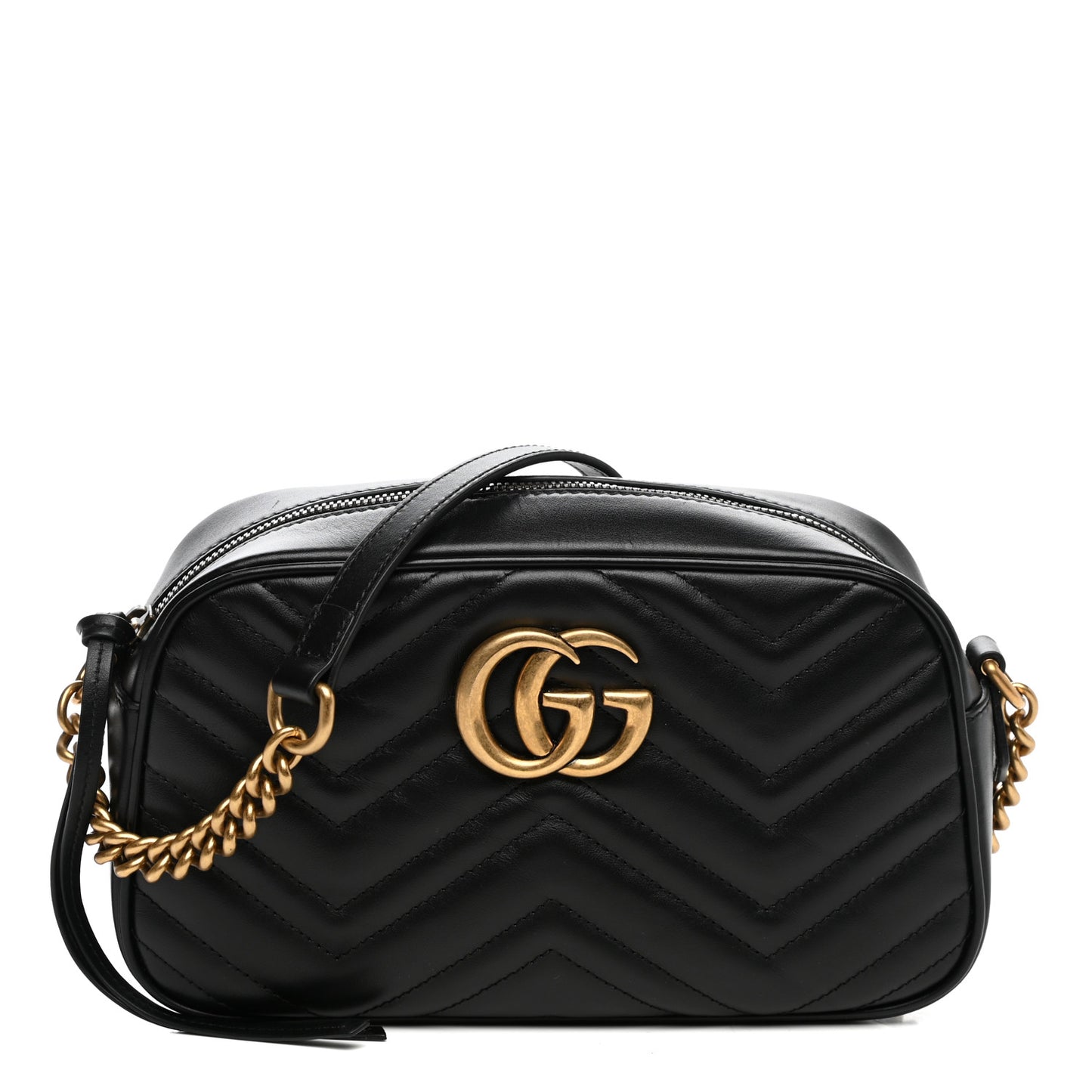 Calfskin Matelasse Small GG Marmont Chain Shoulder Bag Black