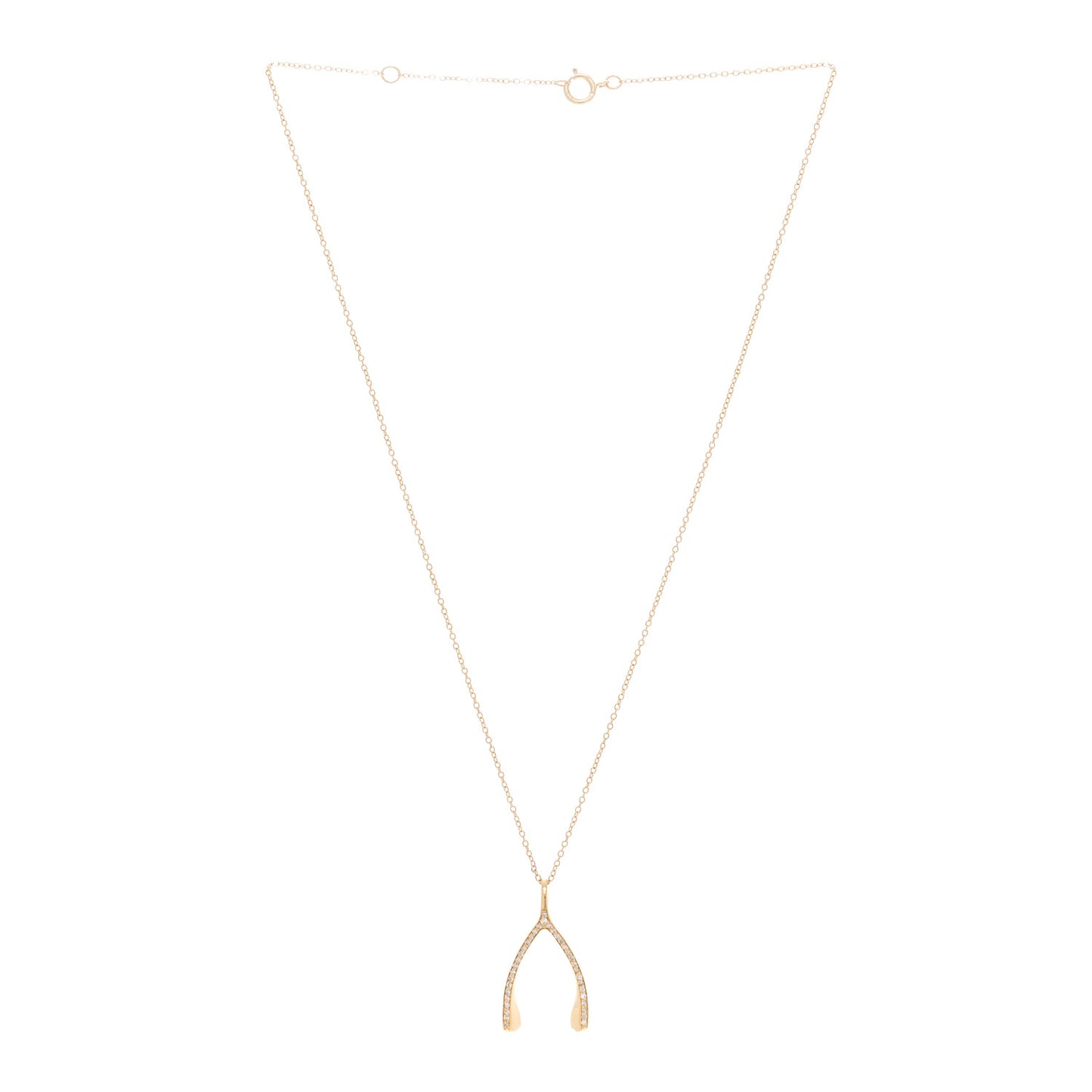18K Yellow Gold Diamond Wishbone Pendant Necklace