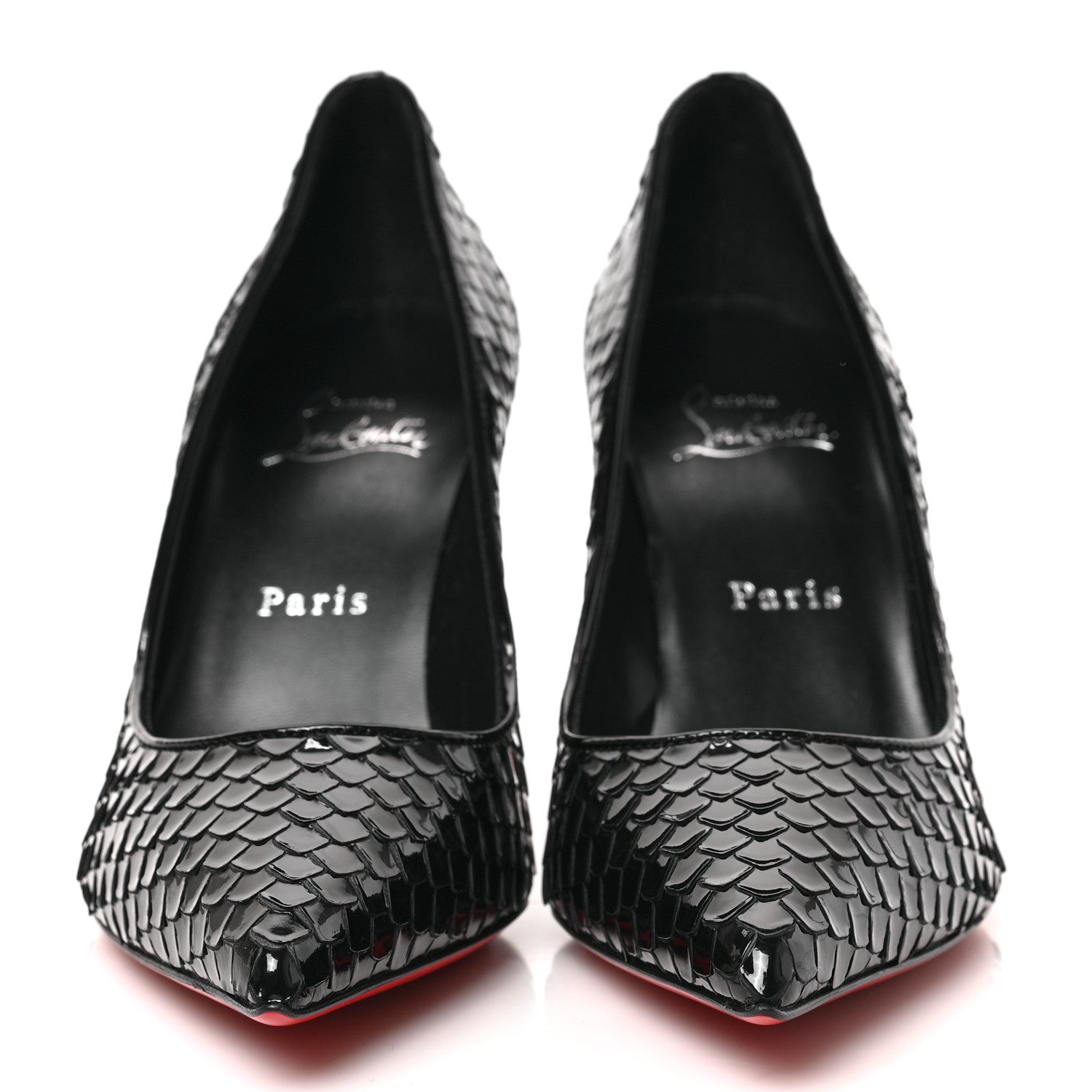 Christian Louboutin Patent Calfskin Snakeskin Embossed Kate 85 Pumps 37 Black 2 of 7
