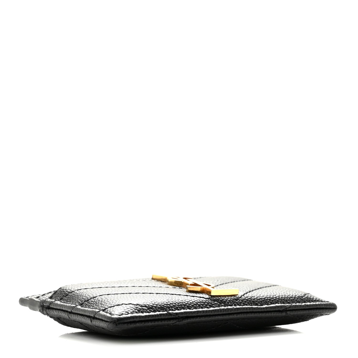 Saint Laurent Grain De Poudre Matelasse Chevron Monogram Credit Card Case Black 4 of 11