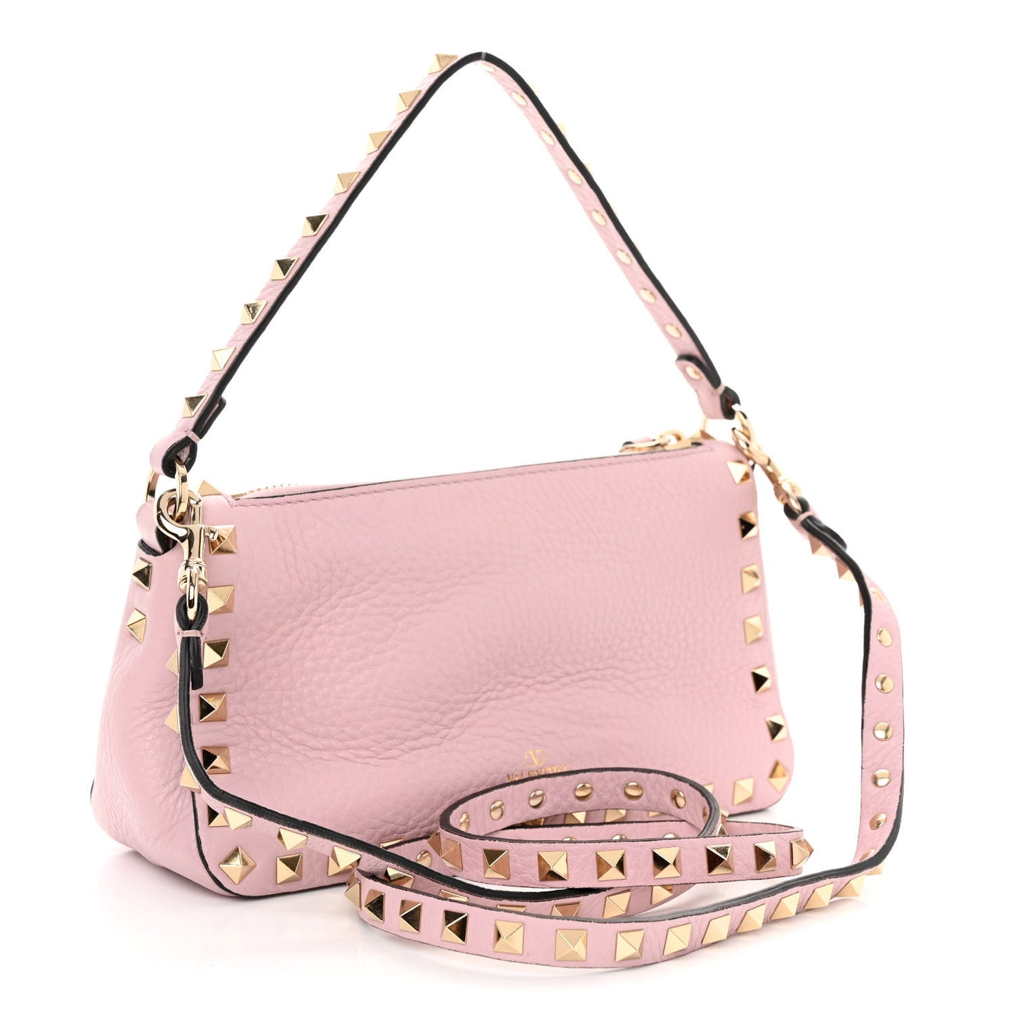 Pebbled Calfskin Small Rockstud Flip Lock Shoulder Bag Water Rose