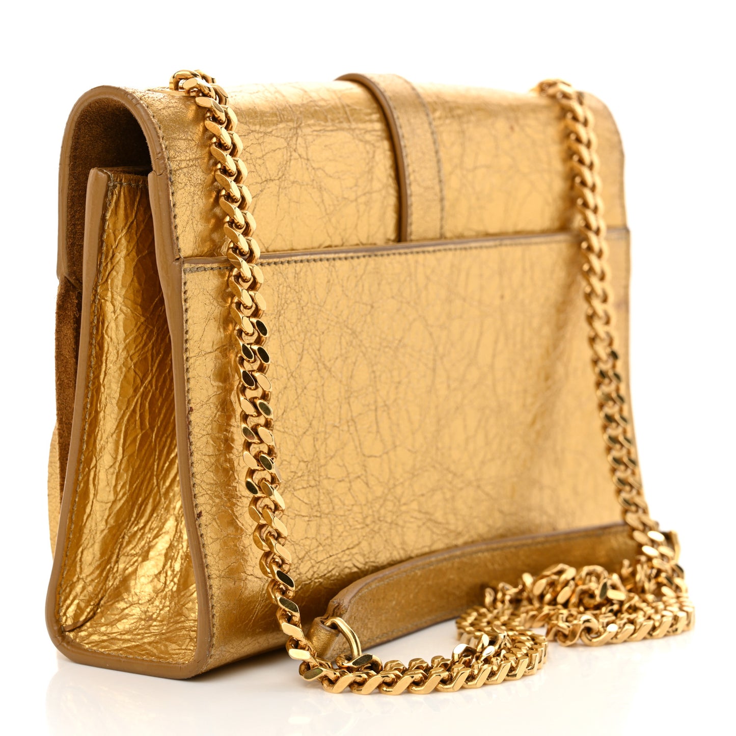 Metallic Calfskin Fringe Small Monogram Satchel Gold
