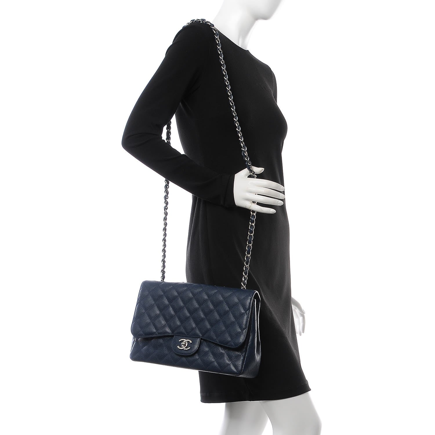 Chanel Caviar Quilted Jumbo Single Flap Navy 3 of 11