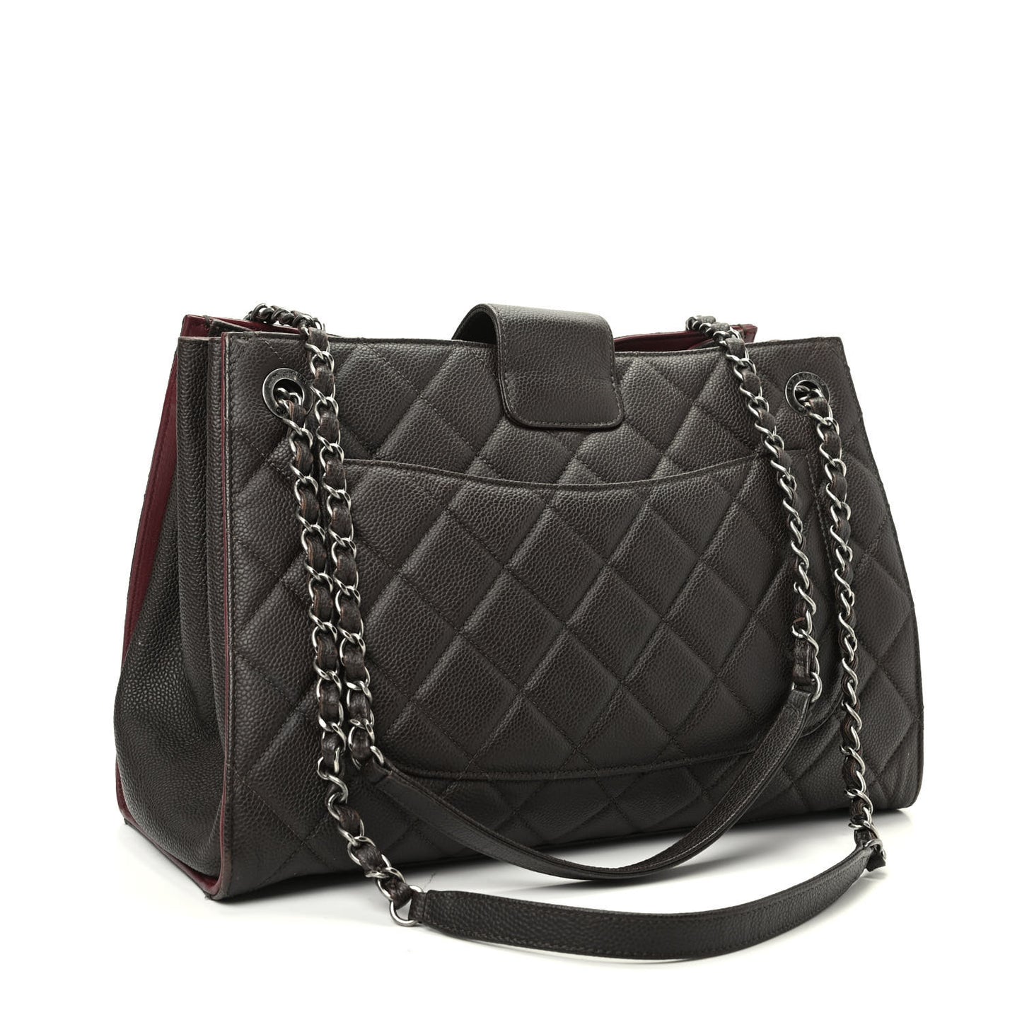Caviar Quilted Large CC Accordion Shopping Bag Brown
