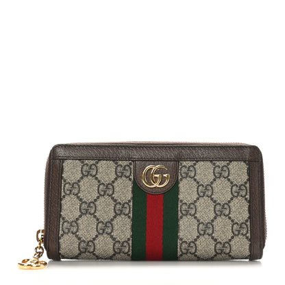 Gucci GG Supreme Monogram Web Ophidia Zip Around Wallet Brown 1 of 7