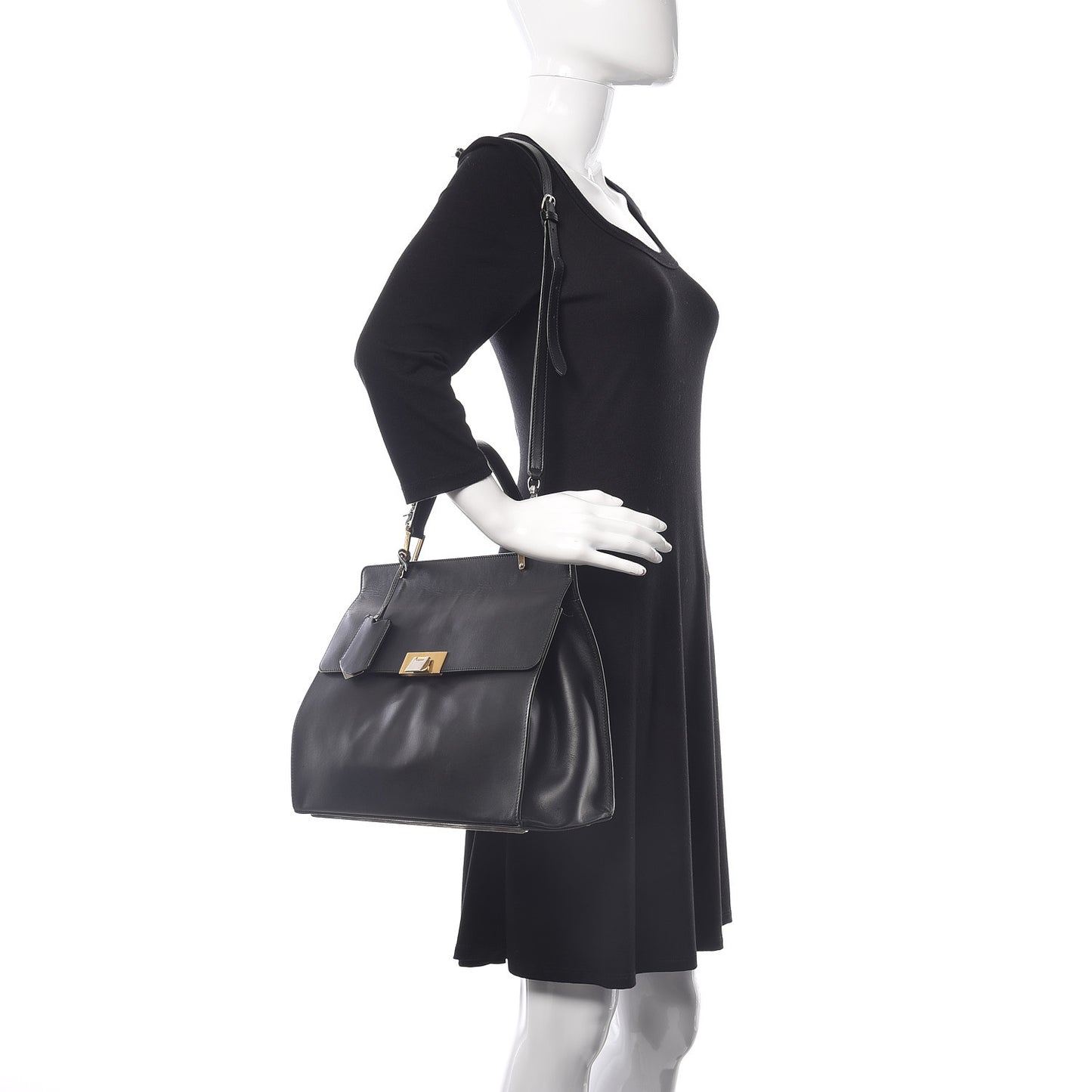 Smooth Calfskin Le Dix M Cartable Shoulder Bag Black