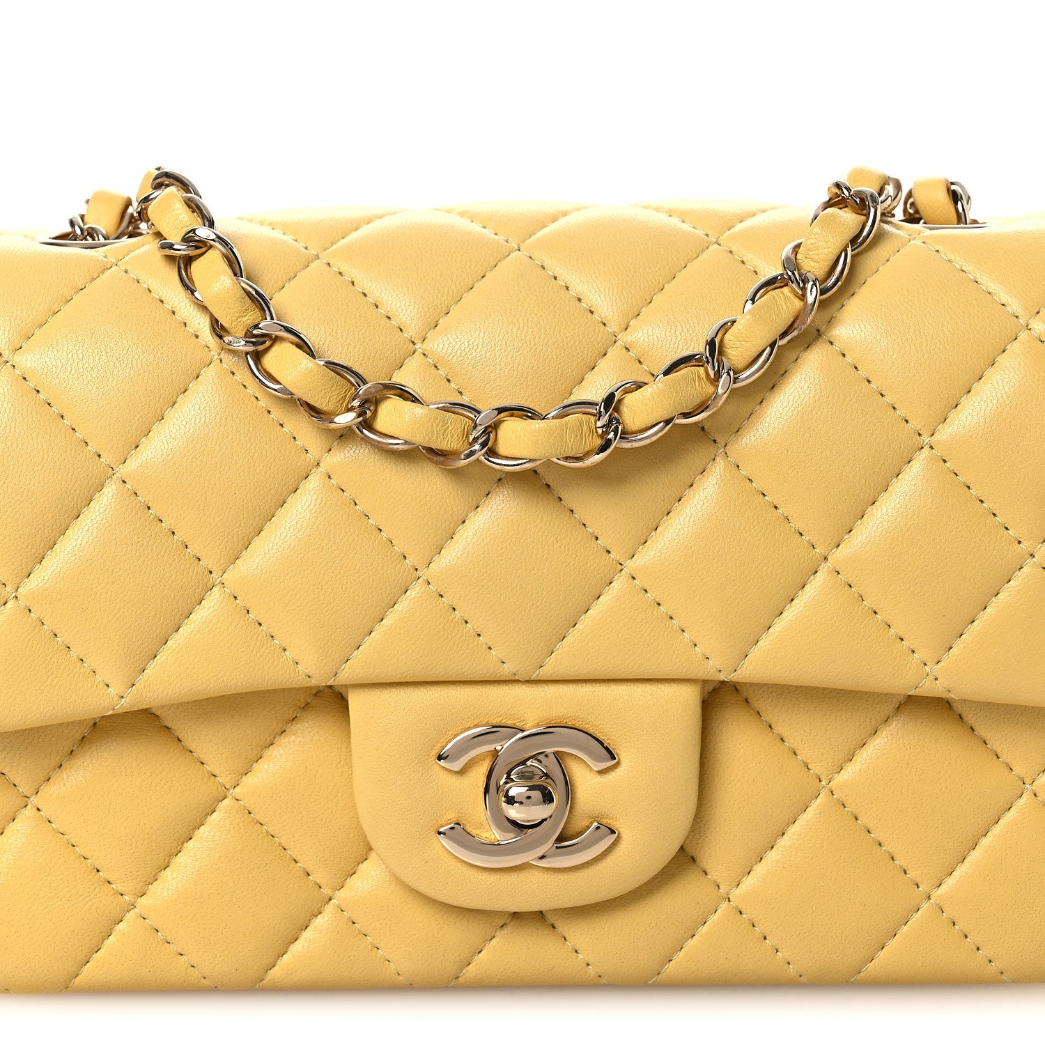 Chanel Lambskin Quilted Mini Rectangular Flap Yellow 1859615