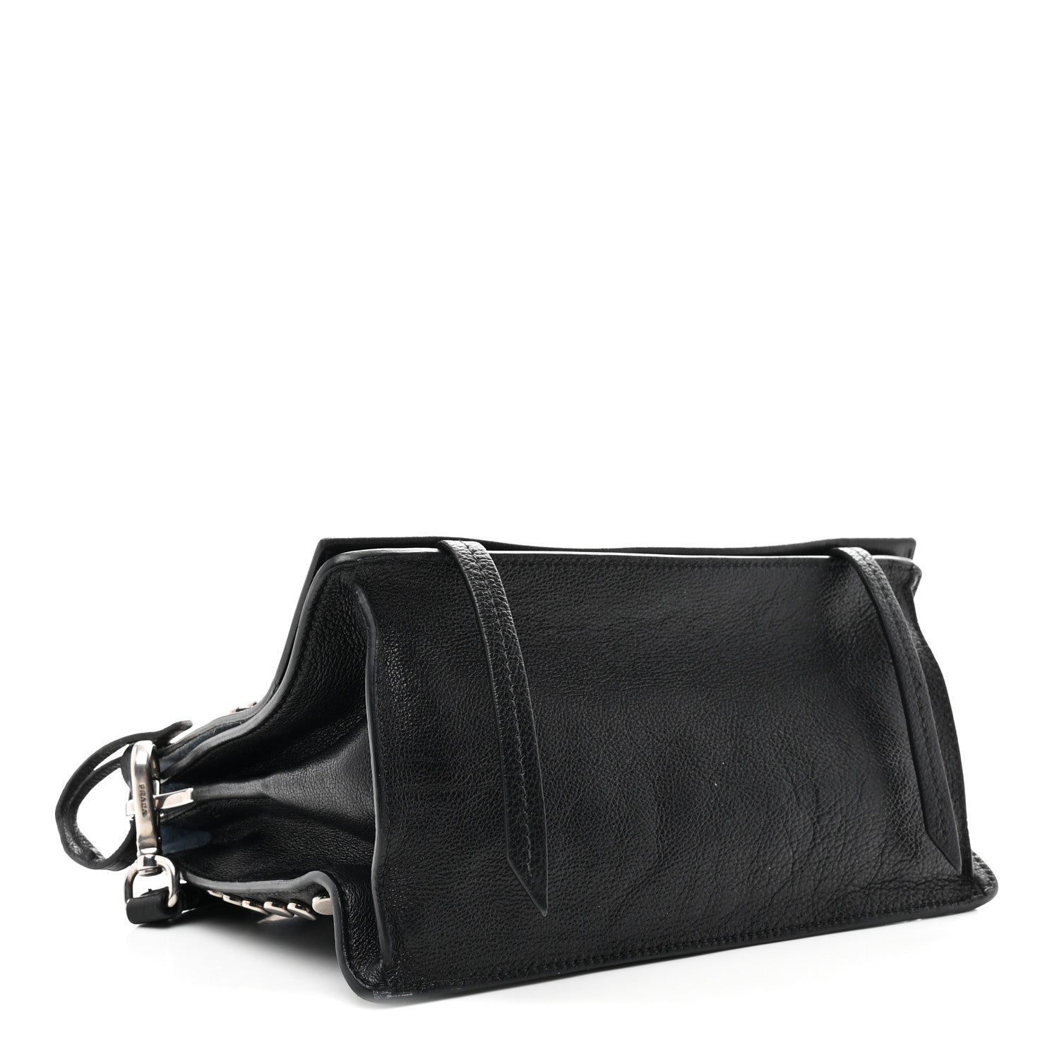 Prada Glace Calfskin Studded Etiquette Flap Black 4 of 10