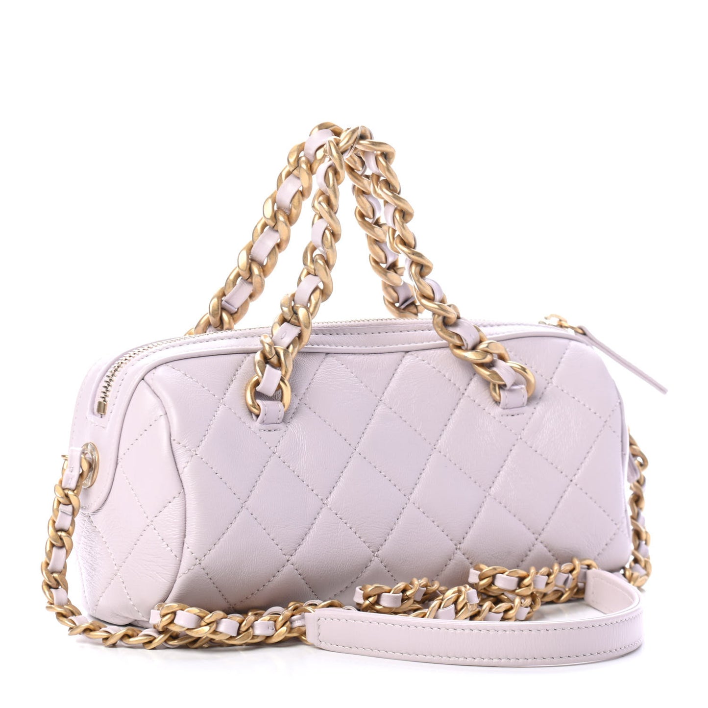 Shiny Lambskin Quilted Small Fashion Therapy Bowling Bag Light Pink