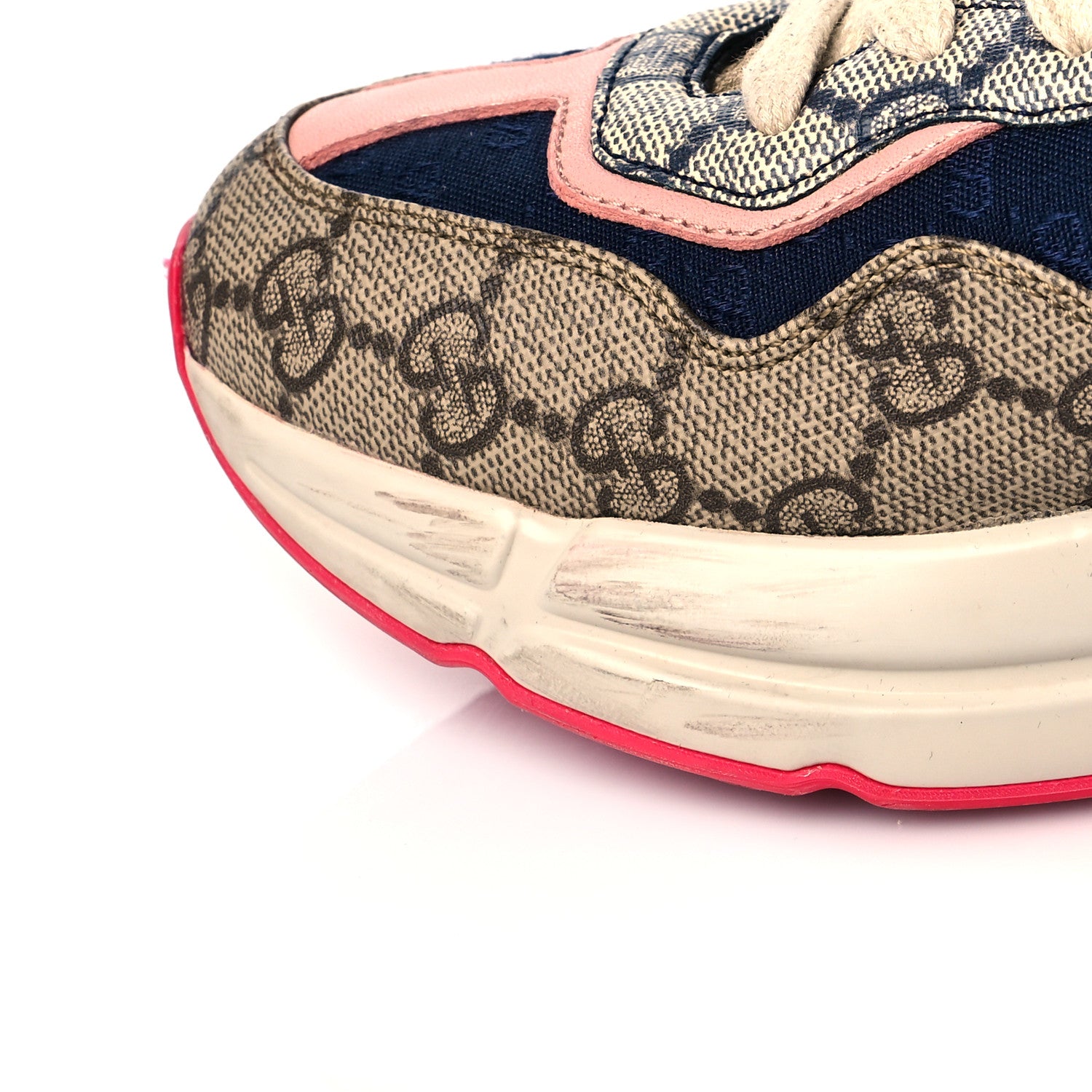 Gucci GG Supreme Monogram Mix Monogram Womens Rhyton Sneakers 36 London Blue Beige Pale Pink 14 of 15