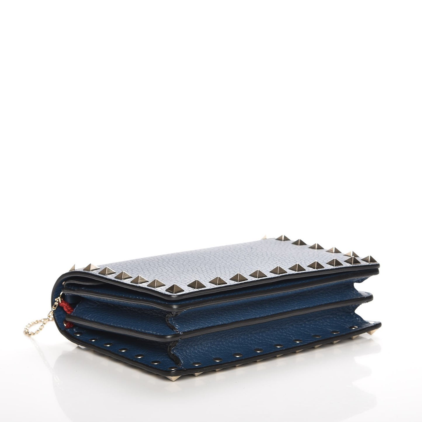 Grained Calfskin Rockstud Wallet on Chain Peacock