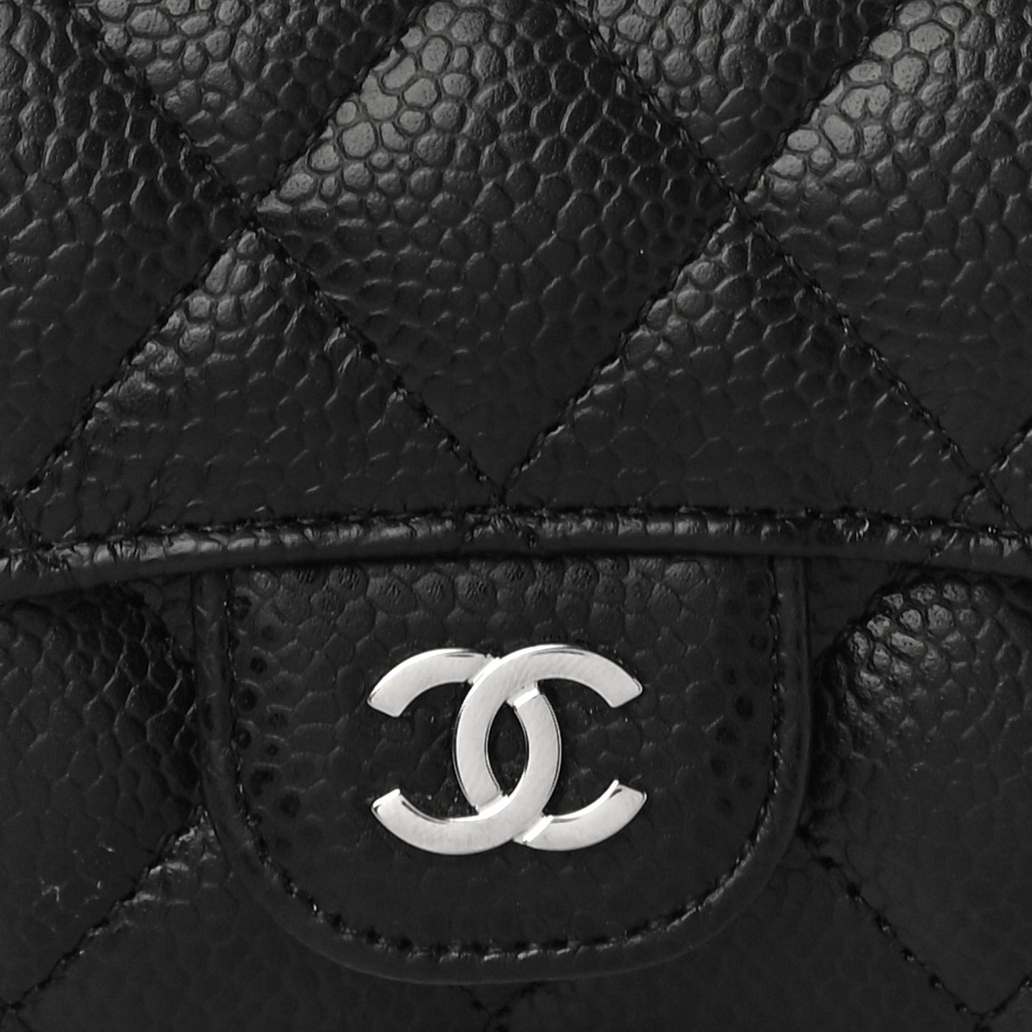 Caviar Quilted Flap Card Holder Wallet Black