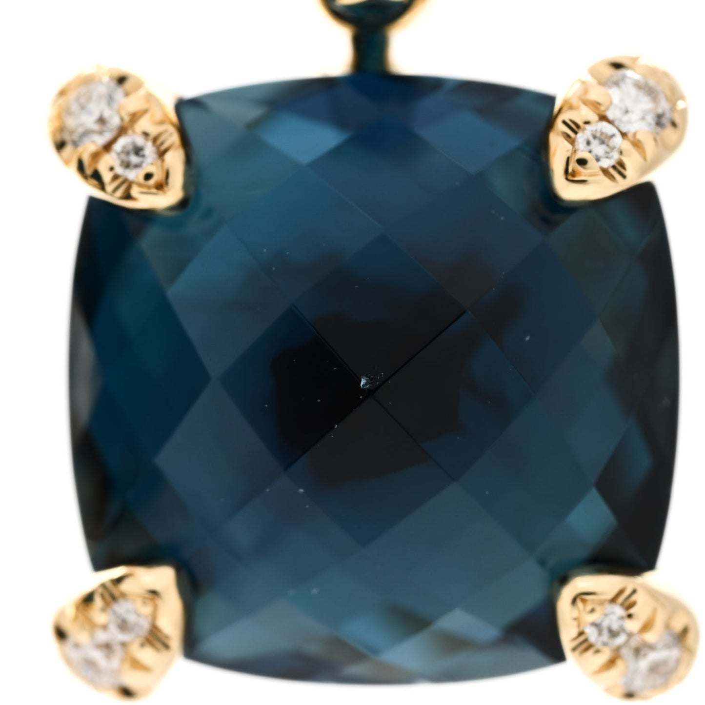 18K Yellow Gold Diamond Blue Topaz 11mm Chatelaine Drop Earrings