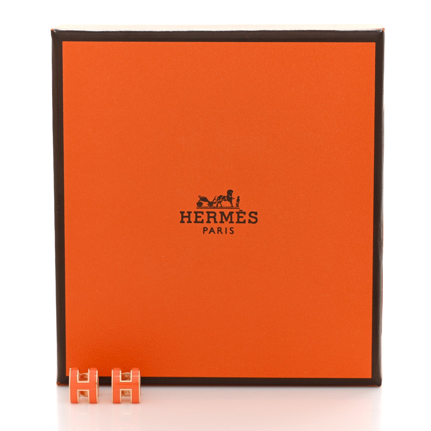 Hermes Rose Gold Lacquered Mini Pop H Earrings Orange Soie 7 of 7
