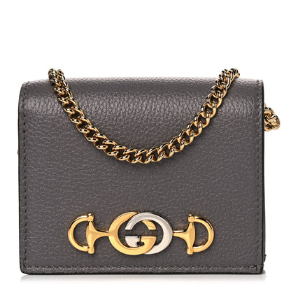 Gucci Grainy Calfskin Zumi Chain Card Case Wallet Dusty Grey 1 of 6