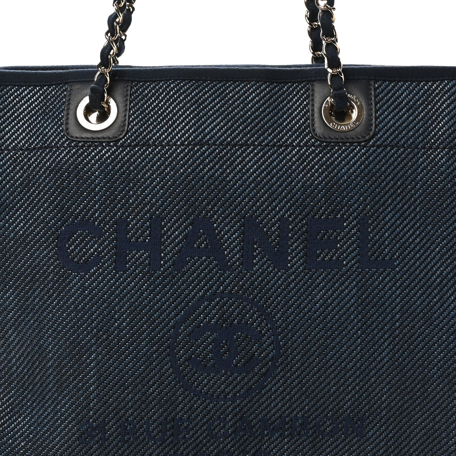 Chanel Mixed Fibers Striped Small Deauville Tote Navy Blue 8 of 10
