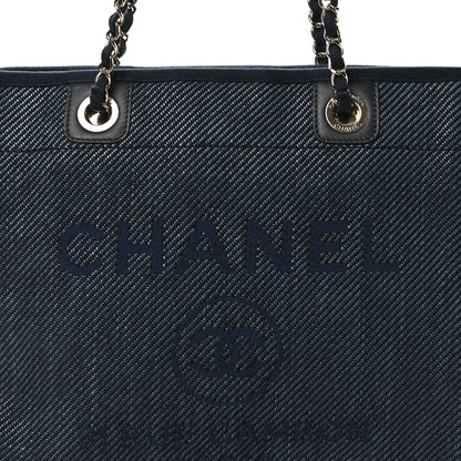 Chanel Mixed Fibers Striped Small Deauville Tote Navy Blue 8 of 10