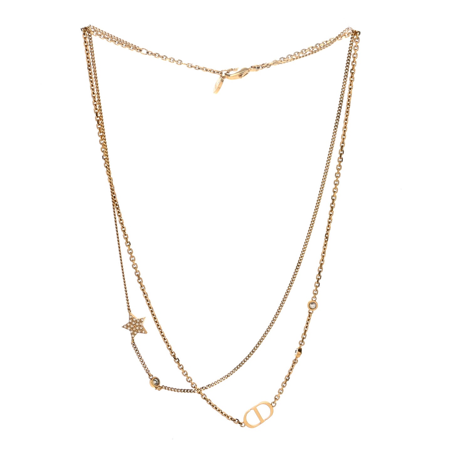 Metal Crystal Petit CD Double Necklace Gold