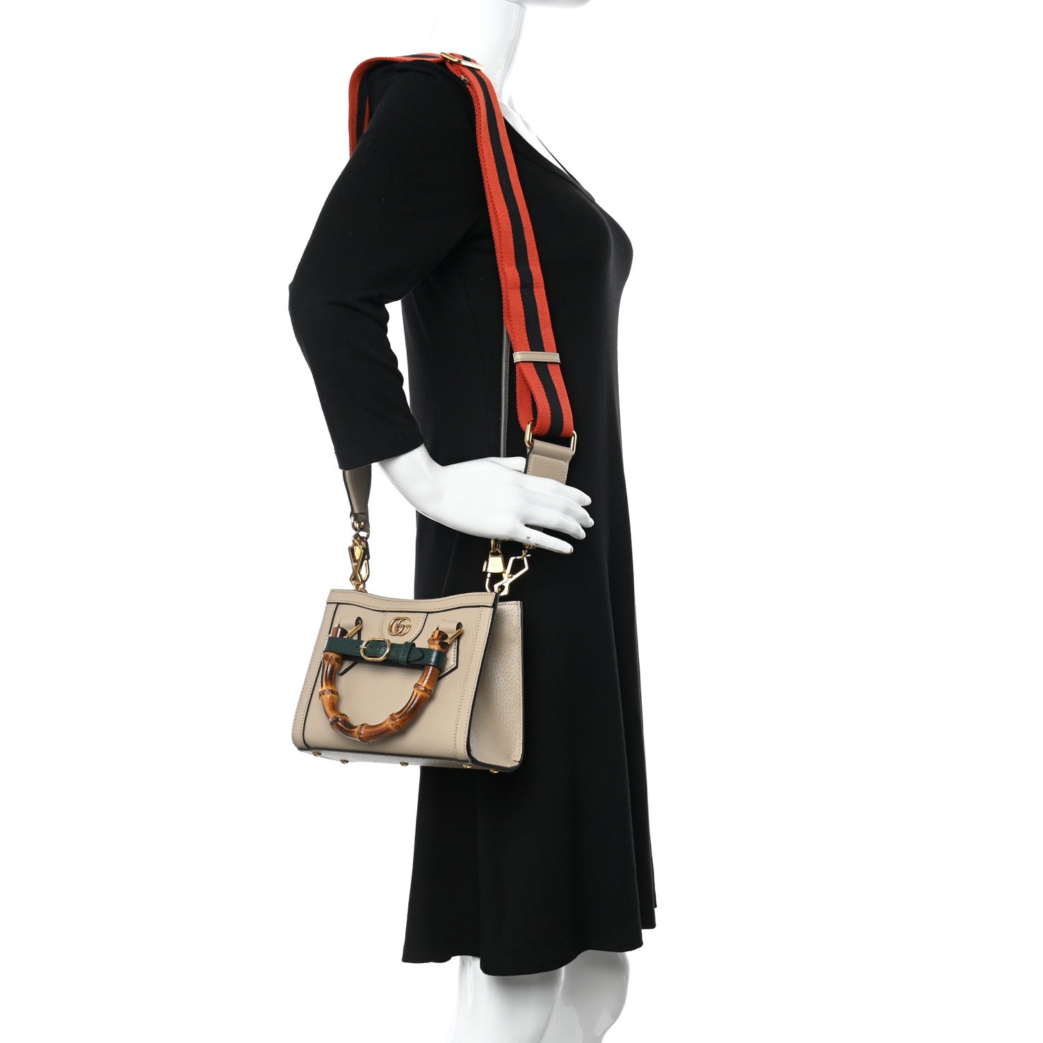 Gucci Textured Dollar Calfskin Web Mini Diana Tote Bag Oatmeal Vintage Green 2 of 9